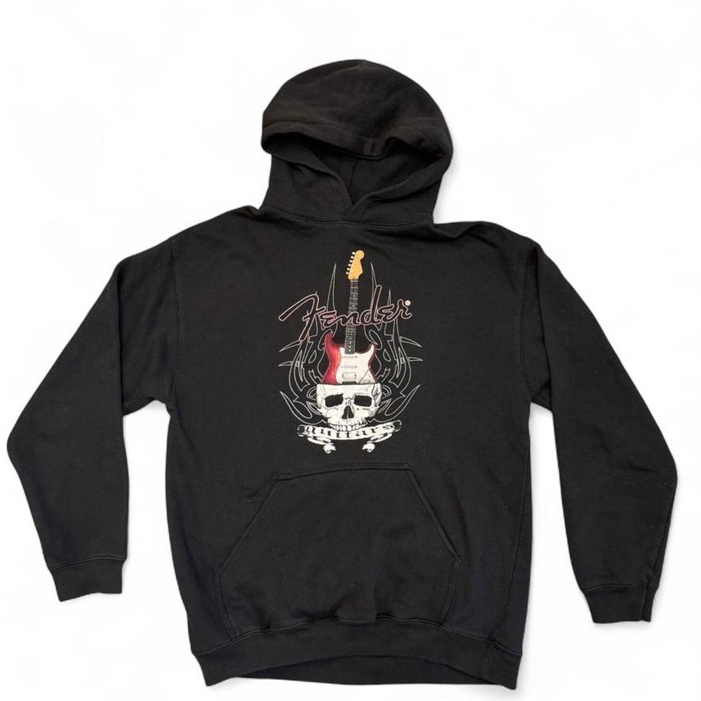 Fender Guitars Skull Stratocaster Black Hoodie Graphic Pullover Medium (20.5x25)